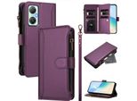 Custodia Per Infinix Hot 20 5G, Con Cerniera, Portafoglio In Finto Cuoio Con Tasche Per Carte, Supporto E Passante Per Mano Viola