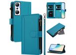 Custodia Per Infinix Hot 20 4G, Con Cerniera, Portafoglio, Custodia Flip In Finto Cuoio Con Tasche Per Carte, Supporto E Passante Per Mani Lake Blu