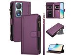 Custodia Per Honor 90 Smart/Honor X7B/X7B 5G, Con Cerniera, Portafoglio Custodia Flip In Finto Cuoio Con Tasche Per Carte, Supporto E Passante Per Mano Viola