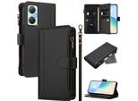 Custodia Per Infinix Hot 20 5G, Con Cerniera, Portafoglio In Finto Cuoio Con Tasche Per Carte, Supporto E Passante Per La Mano Nero