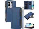 Custodia Per Infinix Note 50S, Con Cerniera, Portafoglio Custodia Flip In Finto Cuoio Con Tasche Per Carte, Supporto E Passante Per Mano Blu
