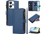 Custodia Per Infinix Hot 30 Play Nfc, Con Cerniera, Portafoglio Custodia Flip In Finto Cuoio Con Tasche Per Carte, Supporto E Passante Per Mano Blu