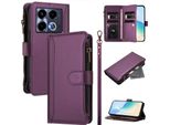 Custodia Per Infinix Note 40 4G, Con Cerniera, Portafoglio, Custodia Flip In Finto Cuoio Con Tasche Per Carte, Supporto E Passante Per Mano Viola