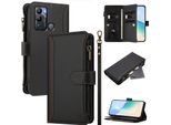 Custodia Per Infinix Hot 12I/Hot 20I, Con Cerniera, Portafoglio, Custodia Flip In Finto Cuoio Con Tasche Per Carte, Supporto E Passante Per La Mano Nero