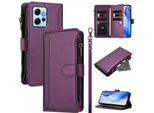 Custodia Per Xiaomi Redmi Note 12 4G, Con Cerniera, Portafoglio In Finto Cuoio Con Tasche Per Carte, Supporto E Passante Per Mano Viola