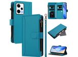 Custodia Per Xiaomi Redmi Note 12 Pro 5G/Poco X5 Pro, Con Cerniera, Portafoglio In Finto Cuoio Flip Case Con Tasche Per Carte, Supporto E Passante Per Mano Lake Blu
