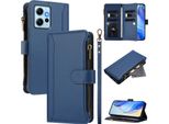 Custodia Per Xiaomi Redmi Note 12 4G, Con Cerniera, Portafoglio In Finto Cuoio Con Tasche Per Carte, Supporto E Passante Per Mano Blu