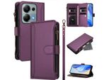 Custodia Per Xiaomi Redmi Note 13 Pro 4G/Poco M6 Pro 4G, Custodia Flip In Finto Cuoio Con Cerniera E Portafoglio, Tasche Per Carte, Supporto E Passante Per Mano Viola
