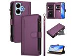 Custodia Per Xiaomi Redmi Note 13 4G, Con Cerniera, Portafoglio In Finto Cuoio Con Tasche Per Carte, Supporto E Passante Per Mano Viola