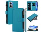 Custodia Per Xiaomi Redmi 10 5G/Poco M4 5G/Poco M5, Con Cerniera, Portafoglio Custodia Flip In Finto Cuoio Con Tasche Per Carte, Supporto E Passante Per La Mano Lago Blu