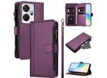 Custodia Per Itel P55+, Con Cerniera, Portafoglio Custodia Flip In Finto Cuoio Con Tasche Per Carte, Supporto E Passante Per La Mano Viola