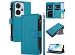 Custodia Per Itel P55+, Con Cerniera, Portafoglio Custodia Flip In Finto Cuoio Con Tasche Per Carte, Supporto E Passante Per Mano Lago Blu