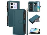 Custodia Per Infinix Zero 30 5G, Con Cerniera, Portafoglio Custodia Flip In Finto Cuoio Con Tasche Per Carte, Supporto E Passante Per Mani Verde