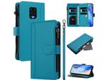 Custodia Per Xiaomi Redmi Note 9S/Note 9 Pro/Note 9 Pro Max, Con Cerniera, Portafoglio In Finto Cuoio Flip Case Con Tasche Per Carte, Supporto E Passante Per Mano Lake Blu