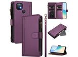 Custodia Per Infinix Hot 10I, Con Cerniera, Portafoglio In Finto Cuoio Con Tasche Per Carte, Supporto E Passante Per Mano Viola