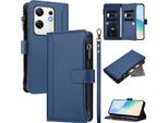 Custodia Per Infinix Zero 30 4G, Con Cerniera, Portafoglio Custodia Flip In Finto Cuoio Con Tasche Per Carte, Supporto E Passante Per La Mano Blu