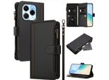 Custodia Per Infinix Note 40X 5G, Con Cerniera, Portafoglio In Finto Cuoio Con Tasche Per Carte, Supporto E Passante Per La Mano Nero