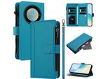Custodia Per Honor X9A/Magic5 Lite, Con Cerniera, Portafoglio, Custodia Flip In Finto Cuoio Con Tasche Per Carte, Supporto E Passante Per Mani Lake Blu