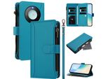 Custodia Per Honor X9C Smart, Con Cerniera, Portafoglio Custodia Flip In Finto Cuoio Con Tasche Per Carte, Supporto E Passante Per La Mano Lago Blu