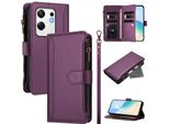 Custodia Per Infinix Zero 30 4G, Con Cerniera, Portafoglio In Finto Cuoio Con Tasche Per Carte, Supporto E Passante Per La Mano Viola