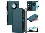 Custodia Per Honor X9C Smart, Con Cerniera, Portafoglio Custodia Flip In Finto Cuoio Con Tasche Per Carte, Supporto E Passante Per Le Mani Verde
