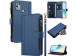 Custodia Per Infinix Hot 9 Play/Hot 10 Play/Hot 11 Play, Con Cerniera, Portafoglio Custodia Flip In Finto Cuoio Con Tasche Per Carte, Supporto E Passante Per Mano Blu