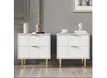 Aiorber Set Di 2 Comodini Moderni Con 2 Cassetti, Motivo Floreale, Maniglie Dorate, Design Anticollisione, Laccato, Ampio Spazio, Bianco