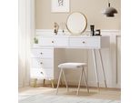 Merax, Tavolo Da Toilette Illuminazione Led, Luminosità Regolabile, Tavolo Cosmetico Con Cassettiera, 5 Cassetti, Cassettiera Per Il Trucco, Bianco