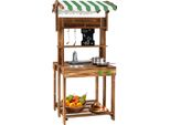 Costway Kids Cucina Di Fango All'aperto, Cucina Per Bambini Bifacciale Con Tetto, Lavagna, Lavello E Rubinetto, Cucina Da Esterno In Legno Per Bambini 3+