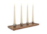 Vassoio Per Candele Al Mango Con 4 Portacandele In Alluminio - Circa 38 X 15 Cm - Vassoio In Legno Per 4 Candele A Bastoncino