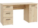 Schreibtisch Forte "Neuss", Braun (Artisan Eiche, Artisan Eiche, Artisan Eiche), B:138,2Cm H:75,3Cm T:60Cm, Tische, Schreibtisch, Mit 3 Schubladen & 1 TüR, Funktional, Breite 138 Cm