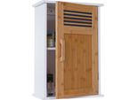 Armadio A Muro HWC-A85, Mobile Da Bagno Armadio A Muro In Bambù, 52X35X21Cm Bianco