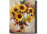 Oh Art! - Set Di Girasoli Paint By Numbers - 40X50Cm, Con Cornice In Legno E Pennelli Fai Da Te