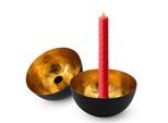 2.06 Portacandele A Bastoncino In Metallo Con Ciotola - Set Di 2 - Portacandele In Nero/Oro