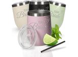 Bicchiere Da Vino 350 Ml "Vinova"" - Bicchiere In Acciaio Inox A Doppia Parete Che Mantiene Le Bevande Fredde A Lungo - Bicchiere Con Coperchio E Cannuccia - Motivo Viola 1"