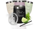 Bicchiere Da Vino 350 Ml "Vinova"" - Bicchiere In Acciaio Inox A Doppia Parete Che Mantiene Le Bevande Fredde A Lungo - Bicchiere Con Coperchio E Cannuccia - Motivo Nero 2"
