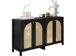 Aiorber Credenza Con 4 Ante In Rattan, Molto Spazio, Maniglia In Metallo, Design Minimalista, Per Sala Da Pranzo E Soggiorno - Nero
