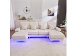 Lvhom Divano Angolare A U Con Funzione Letto E Illuminazione A Led, Divano Da Salotto Con Connessione Usb, Divano In Tessuto A Coste, Beige