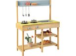 Costway Cucina Per Bambini All'aperto, Cucina Per Bambini In Legno Con Lavello Estraibile, 3 Ganci, 2 Fornelli E Ripiano Estraibile, Cucina Da Gioco, Cucina Da Giardino Per Bambini 3+
