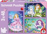Schmidt Spiele 56376 Puzzle Principessa, Fata, Sirena - 3X 48 Pezzi