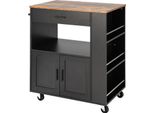 Costway Carrello Da Cucina Su Rotelle, Carrello Di Servizio Con Piano Di Lavoro, Cassetto, Portasciugamani E 3 Portaspezie, Isola Da Cucina In Legno, Mobile Da Cucina Nero