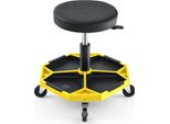 Costway Sedile Rotante Da Officina Regolabile In Altezza Da 41 A 55 Cm, Sgabello Da Lavoro Con Portata Fino A 150 Kg, Sgabello Da Officina Con Ripiano E 4 Rotelle Universali Giallo
