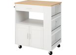 Costway Carrello Da Cucina Su Rotelle, Carrello Di Servizio Con Piano Di Lavoro, Cassetto, Portasciugamani E 3 Portaspezie, Isola Da Cucina In Legno, Mobile Da Cucina Bianco