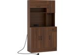 Costway Mobile Da Cucina In Legno, Mobile Buffet Con Ripiani Regolabili, Cassetto, Prese, Porte Usb E Tipo C, Mobile Alto, Marrone, 90X39X167Cm