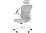Sedia Da Ufficio - Sedia Ergonomica Da Ufficio - Sedia Girevole Con Supporto Lombare - Poggiatesta, Braccioli E Altezza Regolabili - Grigio E Bianco