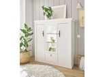 Highboard Home Affaire "Ravenna", Weiß (Pinie Weiß Dekor), B:140Cm H:146Cm T:44Cm, Sideboards, Highboard, Im Romantischen Landhausstil, Griffe Aus Metall, HöHe 146 Cm