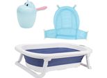 Jiubiaz Vasca Da Bagno Per Bambini Vasca Da Bagno Per Bambini Pieghevole Pieghevole Bagno Sicuro 3 In 1 0-6 Anni Con Piedi Portatile Con Rete Di Sicurezza Termometro Shampoo Tazza Blu