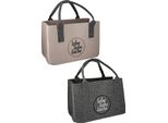 Gilde Tasche, Rechteckig, "Lebe Liebe Lache"", Lebe, Liebe, Lache, Spruch, Filz, Beige, Grau, , 2 StüCk Wie Abgebildet, L. 25 Cm, B. 40 Cm, H. 26 Cm 43073"