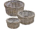 Set Di 3 Fioriere In Rattan - Ø 21 / 26 / 30 Cm Circa - Cesto Rotondo Per Piante In Vimini