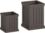 Costway 2 Fioriere Quadrate, Altezza 48Cm/31,5, Fioriere Impilabili Resistenti Alle Intemperie, Vasi Da Fiori Con Fori Di Drenaggio, Fioriera In Pp Marrone